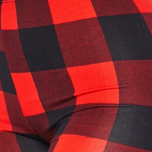 NEW FALL TRENDY RED BLACK PLAID FLANNEL THICK LEGGINGS - Picture 8 of 14